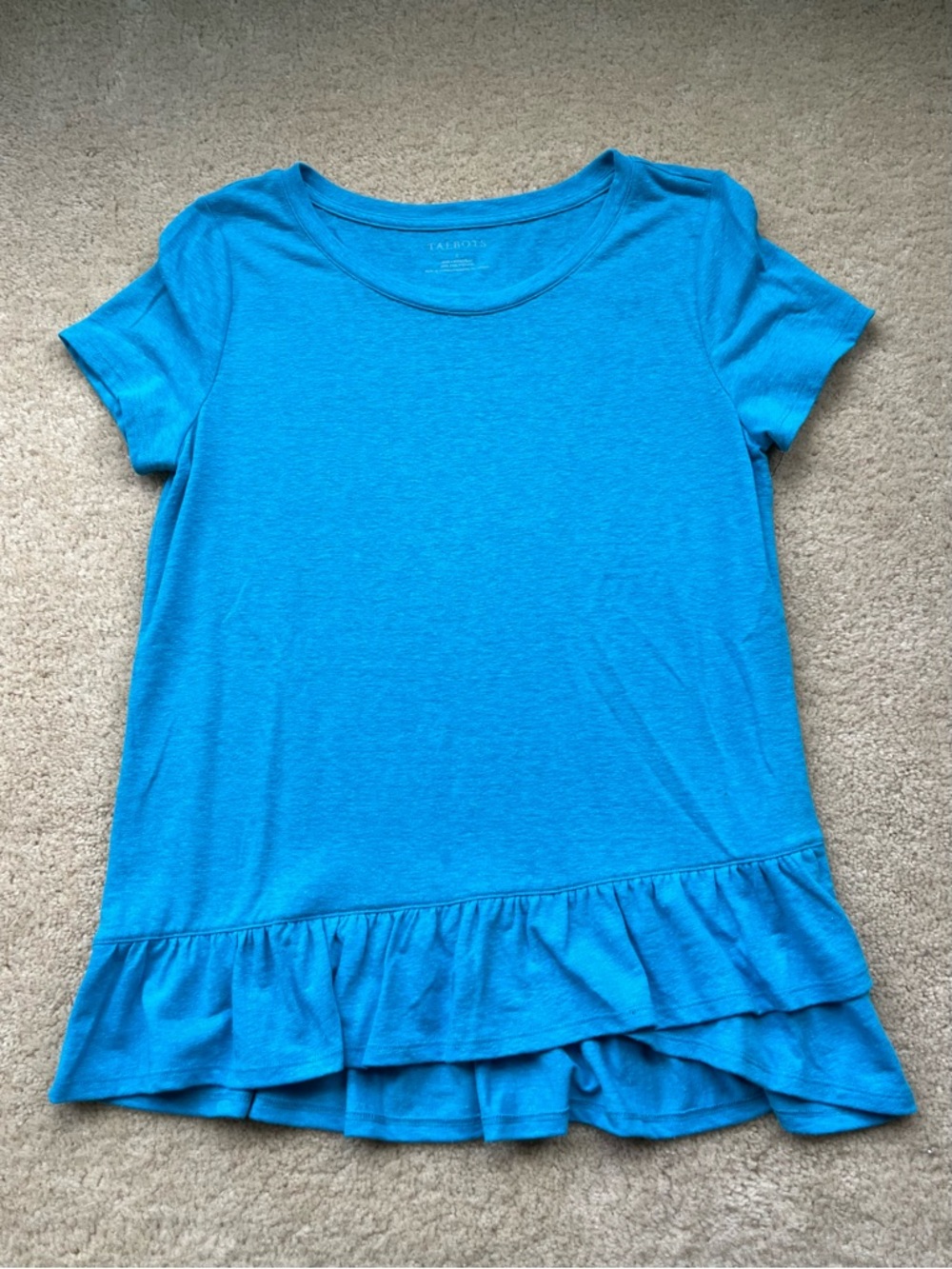Talbots Turquoise Blue Linen Blend T Shirt w/ Hem Ruffle - Size S - VGUC